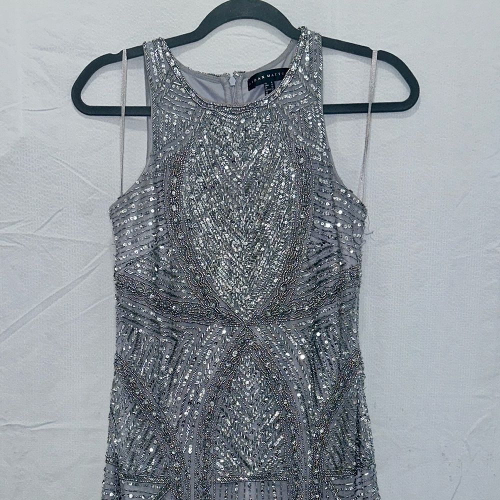 Aidan Mattox Silver Beaded Dress